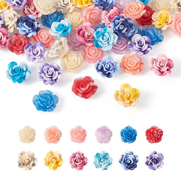 72Pcs 2 Style 6 Colors Smudged Color Opaque Resin Cabochons