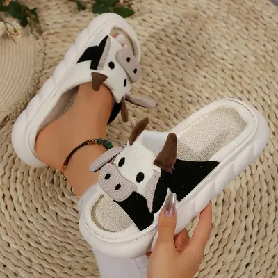 Cartoon Animal Shape Slippers, Womens Four Seasons Home Linen Slippers,Winter Warm Shoes
