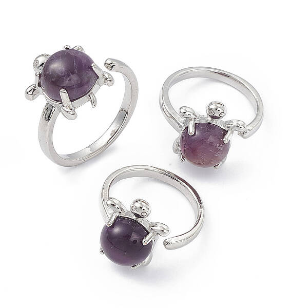 Natural Amethyst Turtle Open Cuff Ring