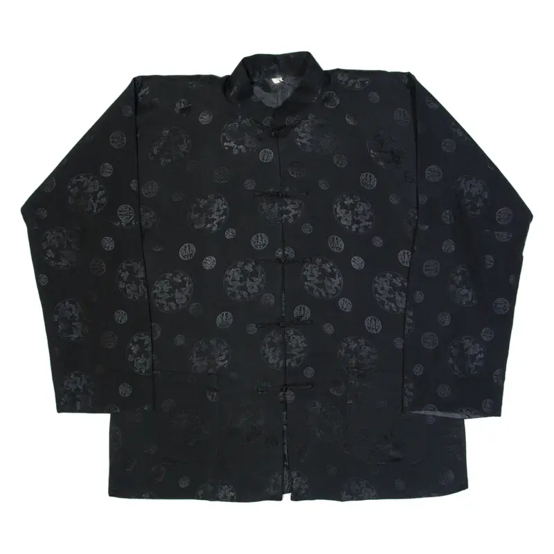 Eastern Inspired Mens Shirt Black Silk Long Sleeve 2XL