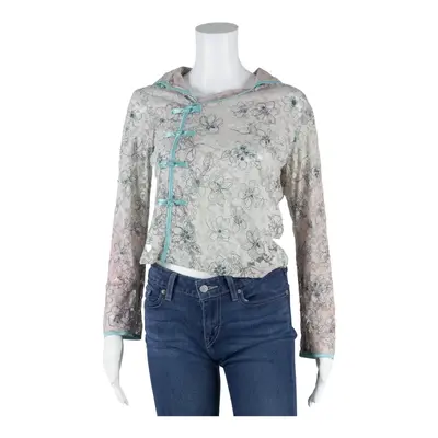 Y2K Lace Top Beige Floral Long Sleeve Womens M