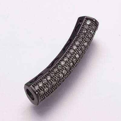 Brass Micro Pave Cubic Zirconia Tube Beads