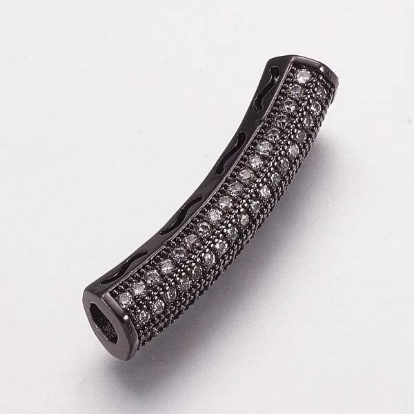 Brass Micro Pave Cubic Zirconia Tube Beads