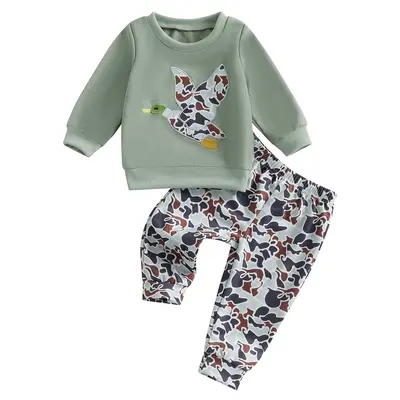 Toddler Baby Boy Hunting Clothes Mallard Duck Hunting Sweatshirt Top Camo Pants Set 2Pcs Newborn Fall Outfits