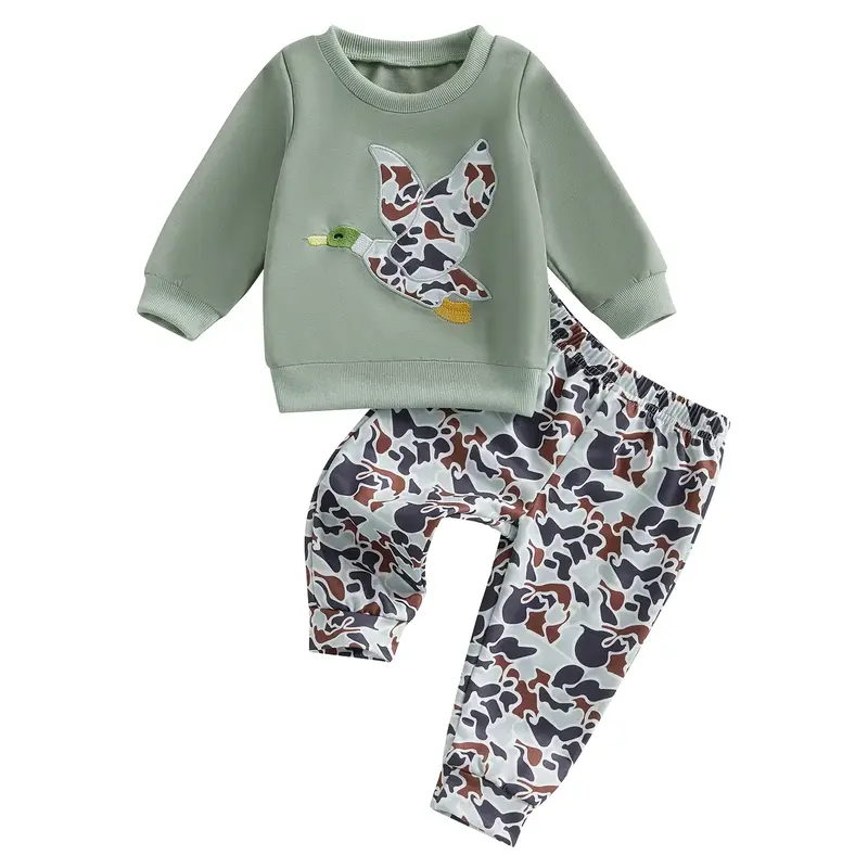 Toddler Baby Boy Hunting Clothes Mallard Duck Hunting Sweatshirt Top Camo Pants Set 2Pcs Newborn Fall Outfits