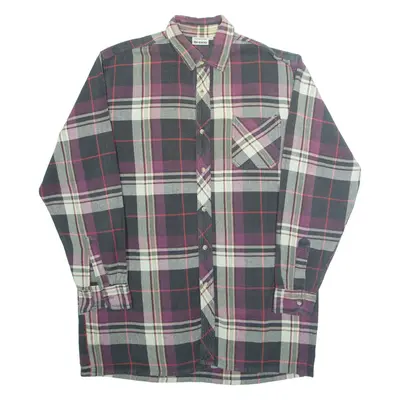 BREMO Mens Flannel Shirt Purple Plaid Long Sleeve L