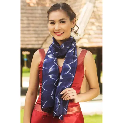NOVICA Sapphire Mystique Silk scarf