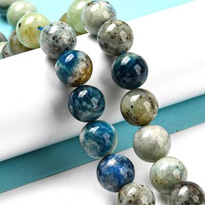 Natural Blue Azurite in Calcite Beads Strands