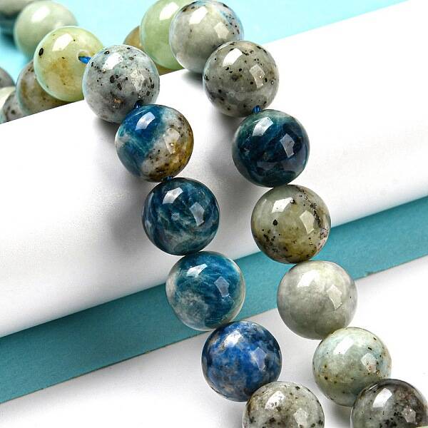 Natural Blue Azurite in Calcite Beads Strands