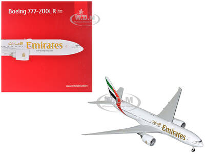 Boeing 777-200LR Commercial Aircraft Emirates Airlines (A6-EWA) White with Striped Tail Gemini 200 Series 1/200 Diecast Model...