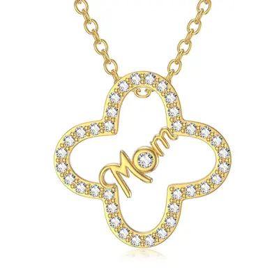 10K Gold Zircon Four-leaf Clover Pendant Necklace
