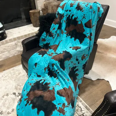 Lightweight Turquoise Cow Throw Blanket 60\