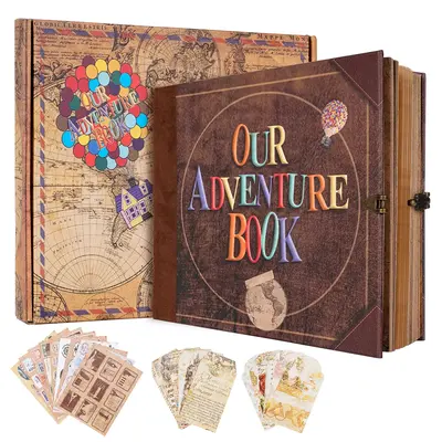 Our Adventure Book Scrapbook Photo Album Retro Style Embossed Letter Cover Travel Diary Journal Scrap Book Kit Mother's Day G...