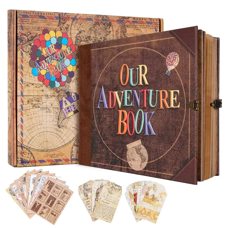 Our Adventure Book Scrapbook Photo Album Retro Style Embossed Letter Cover Travel Diary Journal Scrap Book Kit Mother's Day G...