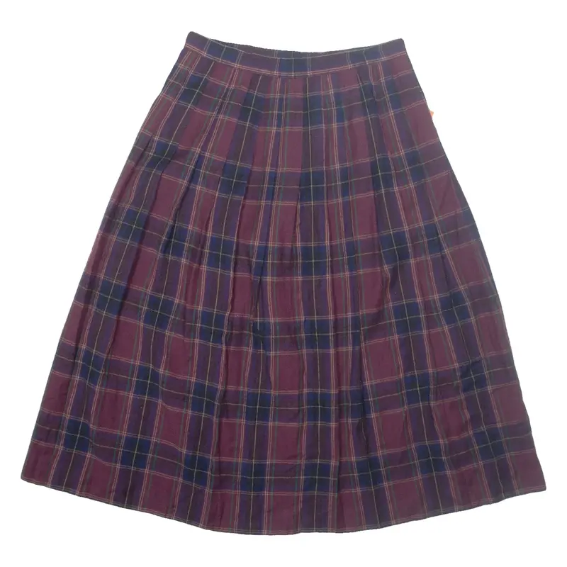 Womens Pleated Skirt Maroon Midi Check M