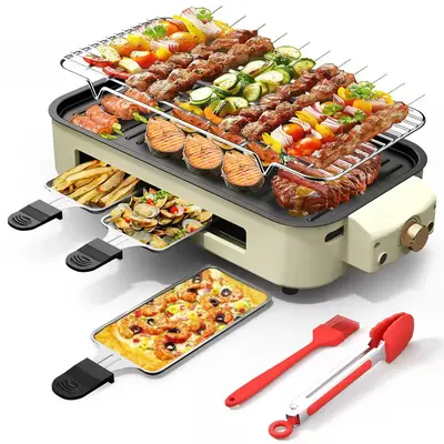 Indoor Smokeless Electric Korean BBQ Grill，Non-Stick Cooking Removable Plate,5 adjustable temperatures，Dishwasher Safe,15...