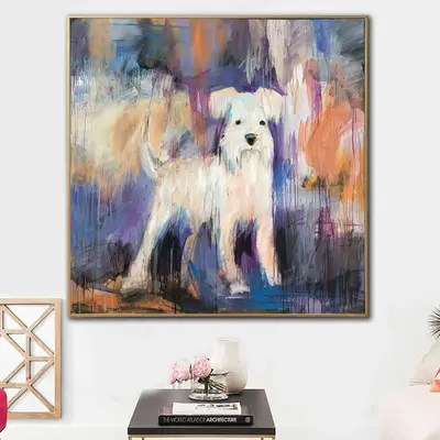 Abstract Schnauzer Painting on Canvas Animal Wall Art Vivid Artwork Dog Painting 40x40 Art Custom Pet Painting Wall Decor | M...