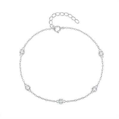 Classic Sterling Silver Clear Cubic Zirconia Round Link Bracelets