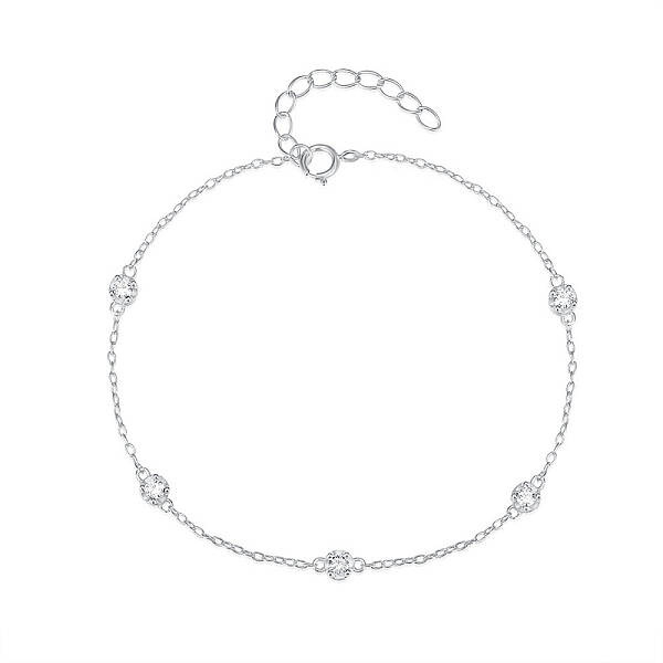 Classic Sterling Silver Clear Cubic Zirconia Round Link Bracelets
