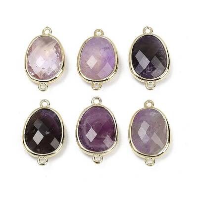 Natural Amethyst Faceted Connector Charms