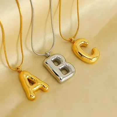 Bubble Letter Necklace Snake Bones Chain Titanium Steel 26 Letter Pendant Ladies Clavicle Chain