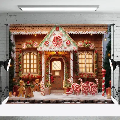 Gingerbread Man Candy Christmas House Photo Backdrop - Aperturee