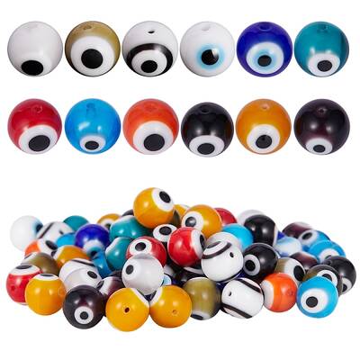 120Pcs 12 Colors Handmade Evil Eye Lampwork Round Bead Strands