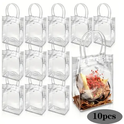 Clear Gift Bag with Handle, 10pcs Reusable Gift Bag, Gift Wrapping Supplies for Wedding Birthday Party