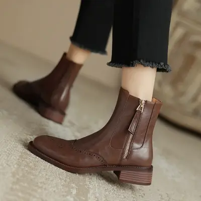 CHIKO Yaletha Round Toe Block Heels Ankle Boots