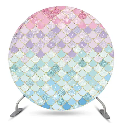 Aperturee Mermaid Scale Blue Pink Round Backdrop For Party | Circle Background For Party | Round Backdrop Stand Covers | Birt...