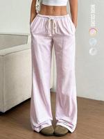 Women's Striped Print Tie Waist Pants, Casual Comfy Basic Wide Leg Trousers for Summer, Women's Bottoms for Daily Wear, Women...