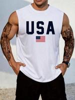 Men's Letter & American Flag Print Round Neck Tank Top, Regular Fit Graphic Sleeveless Crew Neck Top for Summer, Casual Men's...
