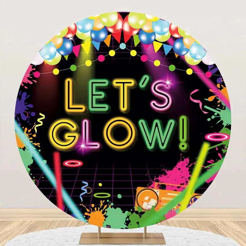Round Lets Glow Black Disco Backdrop For Dance Party - Aperturee