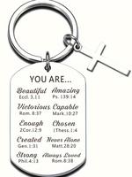 Stainless Steel Gothic Cross Keychain, Cross Decor Metal Keychain with Bible Verse, Inspirational Gift, Graduation Gift, Fash...