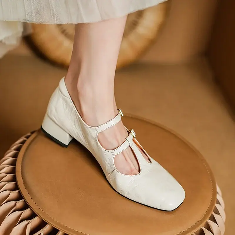 CHIKO Auset Square Toe Block Heels T-Strap Shoes