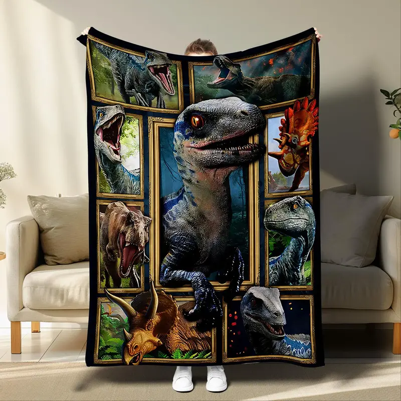 Dinosaur Print Blanket, 1 Count Soft Comfortable Throw Blanket, Warm Napping Blanket for Bed Couch Sofa Chair