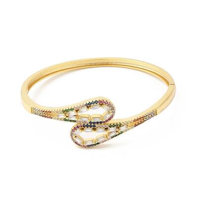 Colorful Cubic Zirconia Hollow Out Teardrop Hinged Bangle