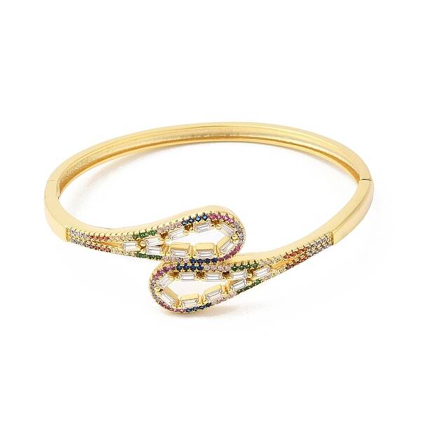 Colorful Cubic Zirconia Hollow Out Teardrop Hinged Bangle