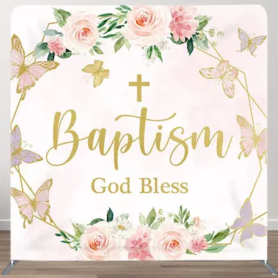 Aperturee God Bless Baptism Fabric Backdrop Cover for Birthday - Aperturee