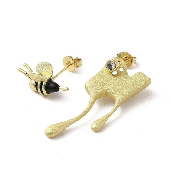 Brass Micro Pave Clear Cubic Zirconia Stud Earrings
