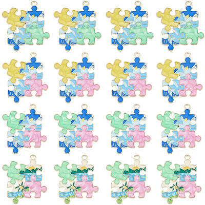 24Pcs 4 Colors Golden Plated Alloy Enamel Pendants