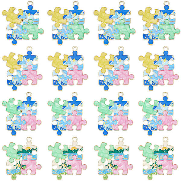 24Pcs 4 Colors Golden Plated Alloy Enamel Pendants