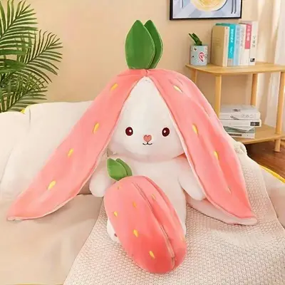 Cute Strawberry Design Plush Toy, 1 Count Double-sided Zipper Soft Rabbit Pillow Toy for Kindergarten Decoration, Lovely Embr...