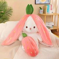 Cute Strawberry Design Plush Toy, 1 Count Double-sided Zipper Soft Rabbit Pillow Toy for Kindergarten Decoration, Lovely Embr...