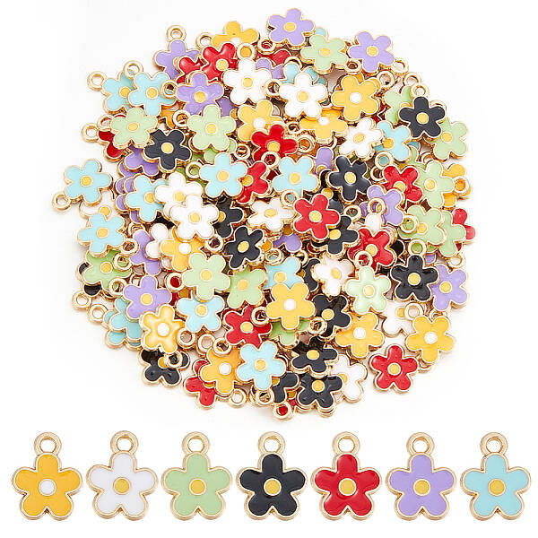 140Pcs 7 Colors Alloy Enamel Charms