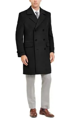Mens Overcoat -Mens Long Wool Topcoats- Topcoat For Men-Mens Double breasted Overcoat - Light Black Double breasted Coat