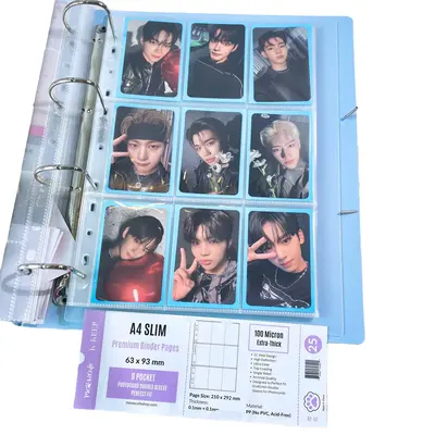 K-KEEP [A4 Slim] - 9 Pocket (63x93mm) For Perfect Fit 61x91mm Double Sleeve- 11 Holes Premium Binder Pages, 100 Micron Thick,...