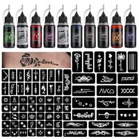 Temporary Tattoo Kit 10 Bottles Color Inks, 84 Pcs Stencils Kit for Body Paint DIY Tattoos Temp, 10 Colors DIY Fake Tattoo fo...