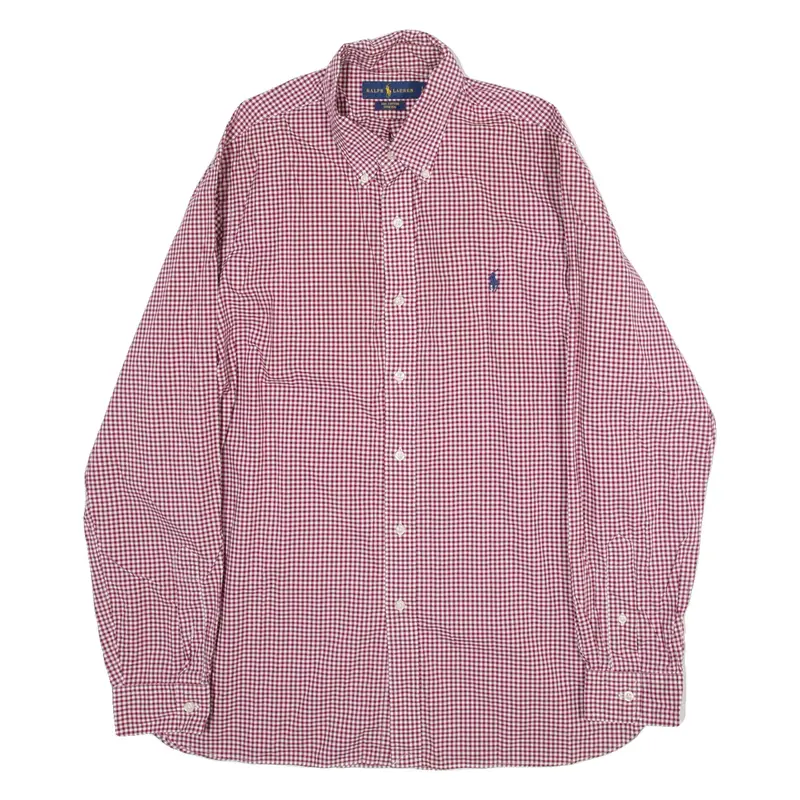 RALPH LAUREN Stretch Mens Shirt Red Gingham Long Sleeve L