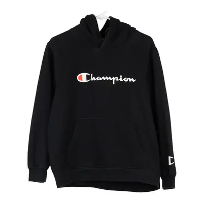 Age 16-17 Champion Spellout Hoodie - 2XL Black Cotton Blend